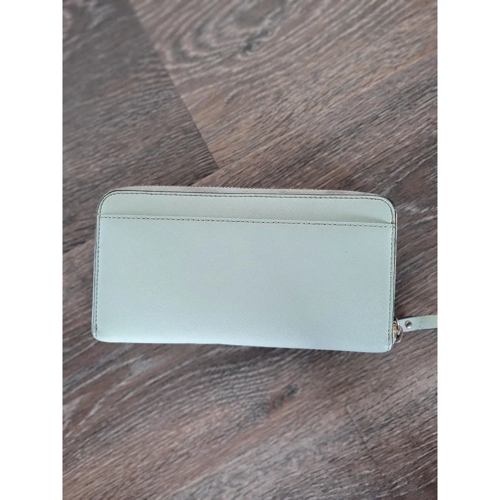 Kate Spade New York Zip Around Wallet Mint Saffiano Leather Polka Dot Zipper #HH